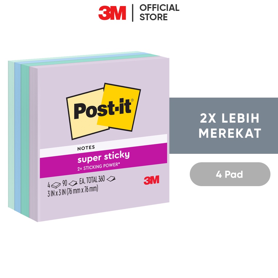

MURMER 3M Postit Super Sticky Notes Memo Tempel 654SS BLU HR 2x Lebih merekat 4 pad 76x76 mm Untuk penanda dan pengingat