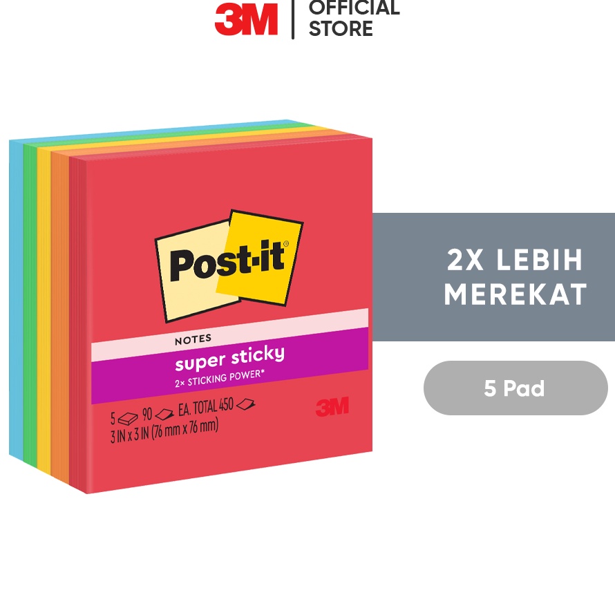 

PRODUCT TERPOPULER 3M Postit Super Sticky Notes Memo Tempel 6545ssan 2x Lebih merekat 5 pad 76x76 mm Untuk berbagai permukan