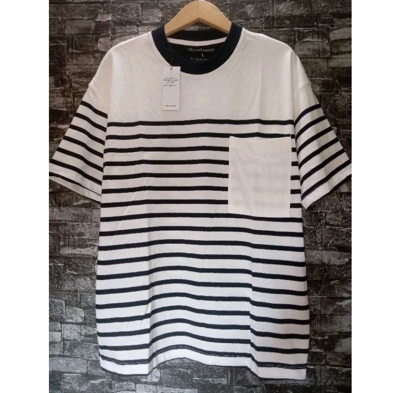 Kaos Distro Oversize Motif Salur Garis Garis Lengan Pendek Pria Wanita