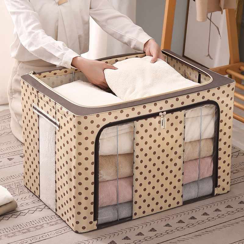 Double Zipper Large Box 66L KREM POLKA kotak penyimpanan serbaguna storage box kotak pakaian bedcove