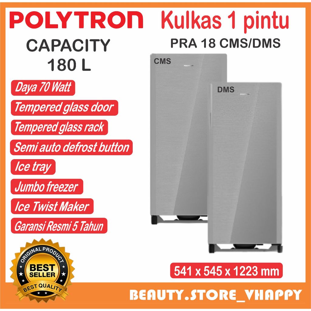 Kulkas Polytron 1 pintu 180 liter PRA-18 ZS/CMS/DMS Garansi Resmi (Kota bandung dan Cimahi Bisa COD)