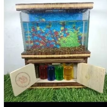 Aquarium Cupang Fullset AQUARIUM FULLSET Lampu Led, batu aquarium/pasir aquarium, Stiker background 