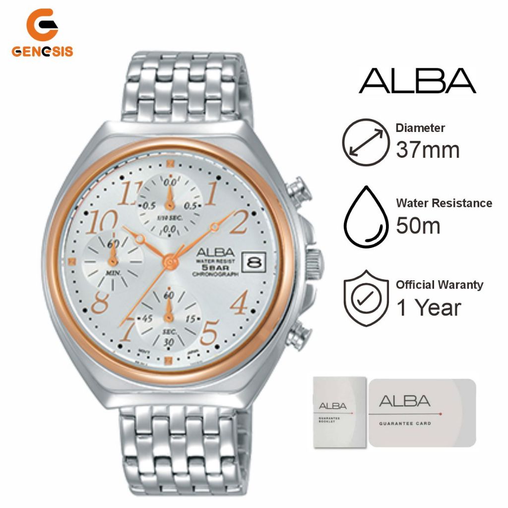 ALBA AM3488 Jam Tangan Wanita Chronograph Stainless Steel Silver Gold