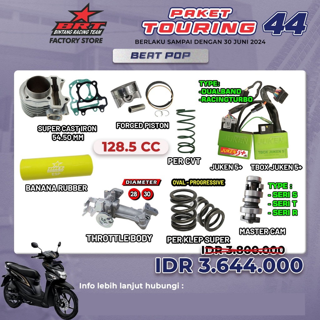 PAKET TOURING 44 BEAT POP ESP BRT - BLOK PISTON + PER CVT + ECU JUKEN + THROTTLE BODY BANANA RUBBER 