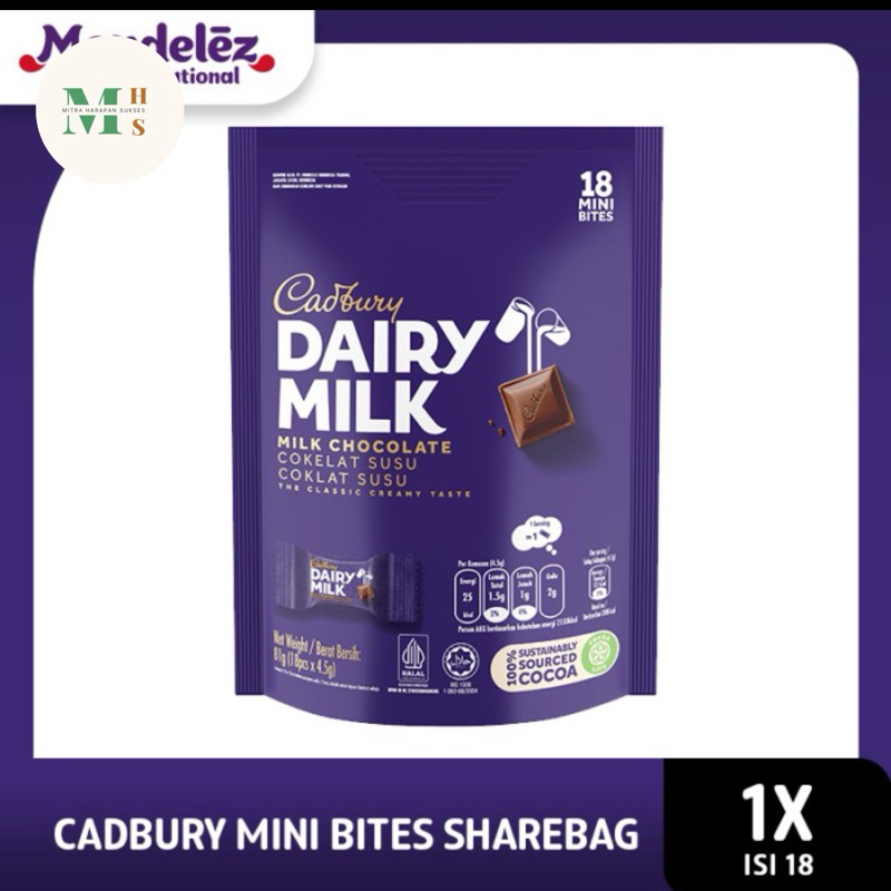 

Cadbury Dairy Milk Coklat Mini Bites 48 Sharebag Isi 18