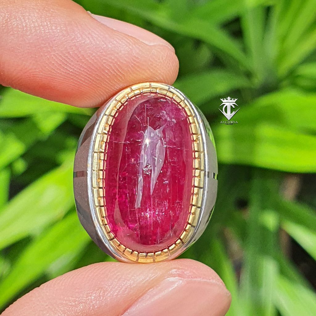 Batu Permata Natural Cat Eye Rubellite Tourmaline 22.54 Ct GRI Memo