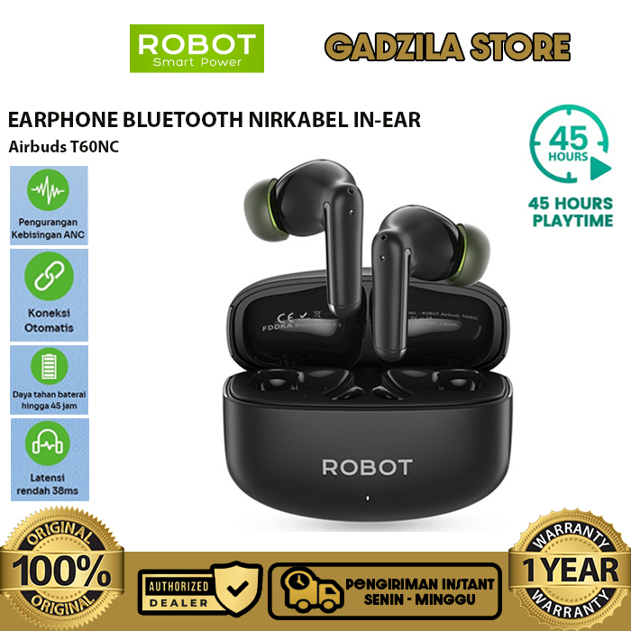ROBOT T60NC TWS Airbuds Earphone Bluetooth 5.3 Earbuds True Wireless In-Ear ENC Original Headset For