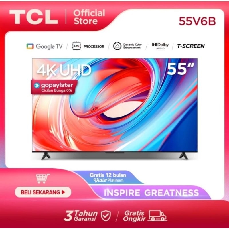 TCL 55V6B  Smart TV 55 inch Google TV 4K UHD Garansi Resmi TCL