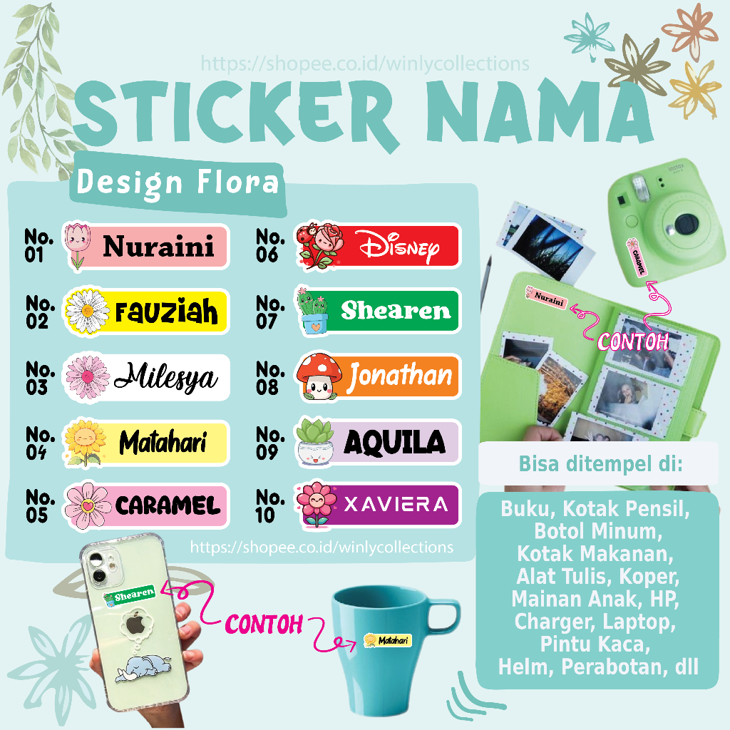 

STIKER LABEL NAMA FLORA BUNGA TANAMAN FLOWER CUTE STICKER CUSTOM LEBEL PREMIUM MURAH LUCU BISA TEMPEL DI BUKU KOTAK PENSIL MAINAN ANAK HELM BOTOL MINUM KOTAK MAKANAN ALAT TULIS KOPER LAPTOP HP PINTU KACA