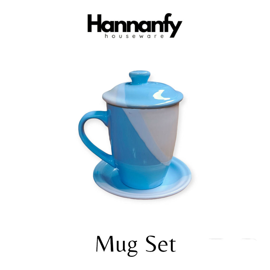 Mug Set Keramik Porcelain Dengan Tutup dan Tatakan