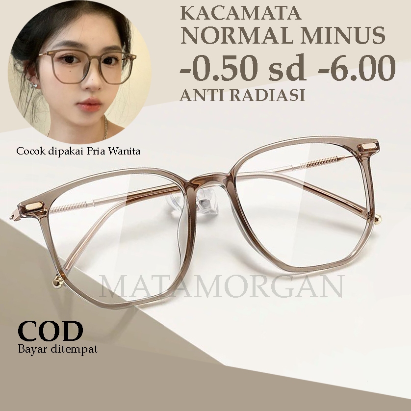 Kacamata Minus / Normal Anti Radiasi Minus rabun jauh Frame Kotak Gagang Besi Fashion kekinian Unise