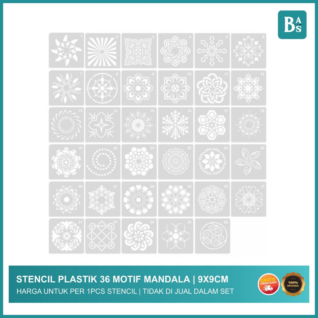 

Plastik Stensil Motif Mandala Dekoratif 9x9cm - Harga untuk 1pcs Stensil - Bali Art Supplies