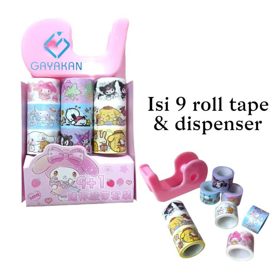 

Set Mini Solatip Isolasi Tape isi 9 Roll dan Alat Dispenser Bergambar Lucu Multiwarna Random
