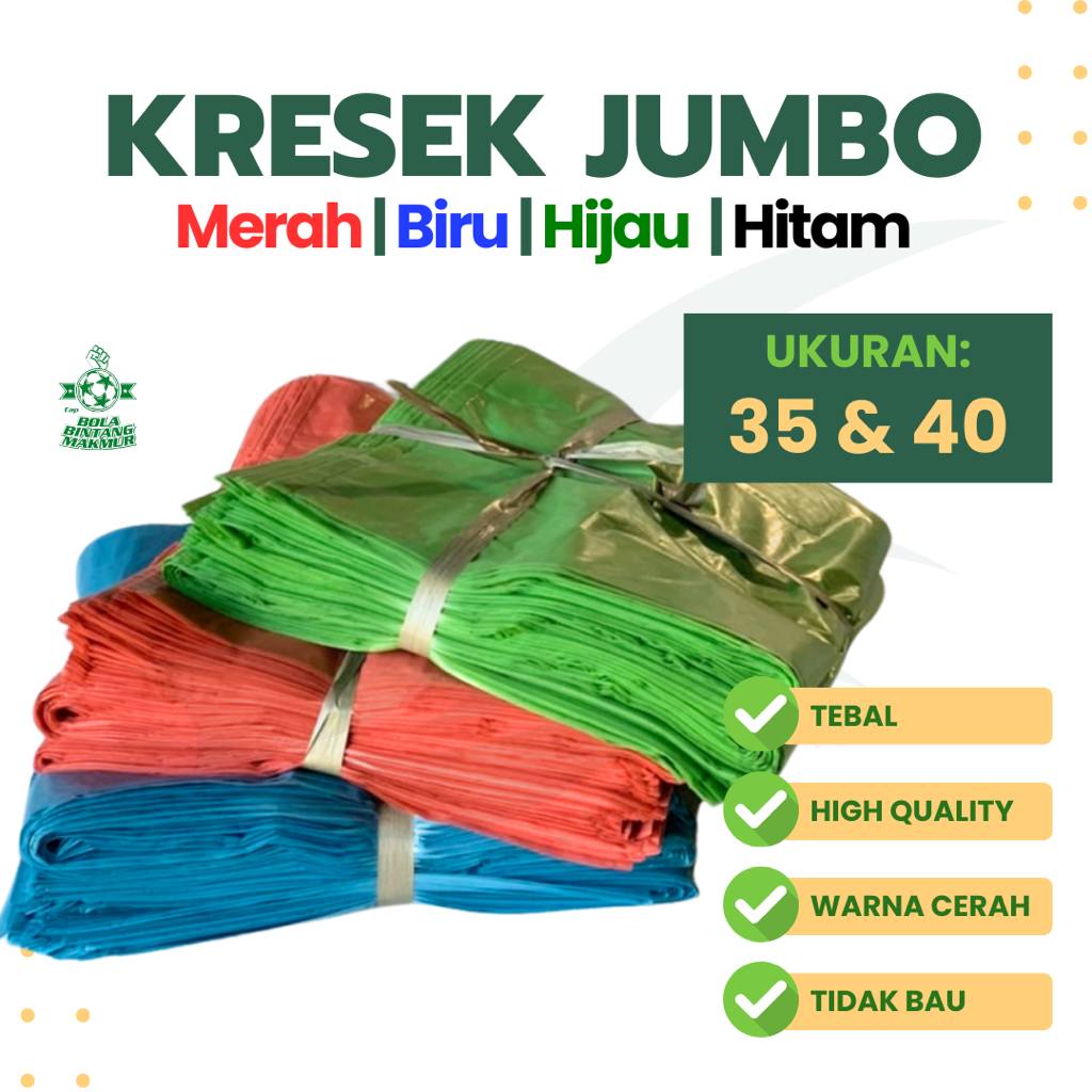 Kantong Plastik Kresek Jumbo Ukuran 35 & 40 Isi 20 lembar TEBAL / Kresek warna / Kresek hitam