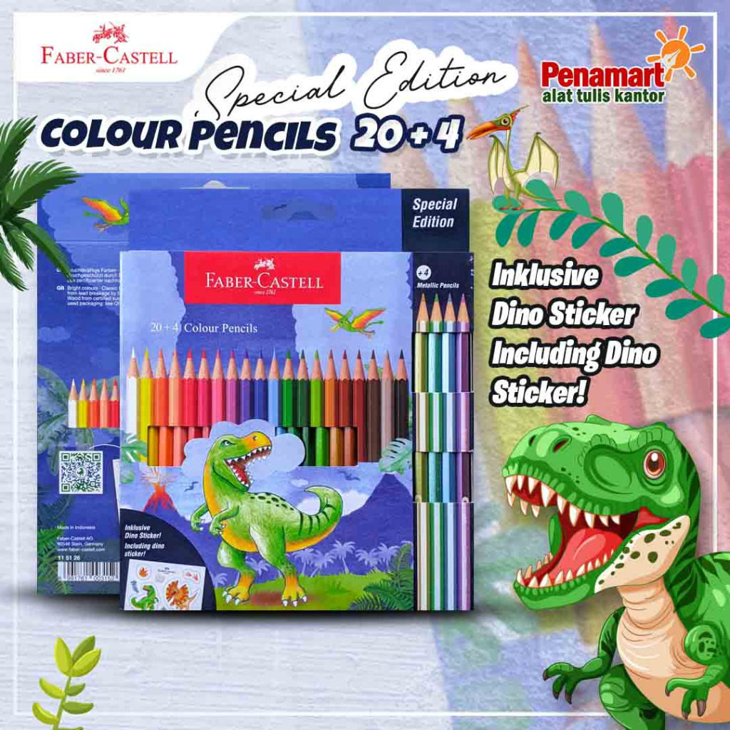 

Faber-Castell Colour Pencils Special Edition 20+4 Warna Metalic Include Dino Sticker (B0624)