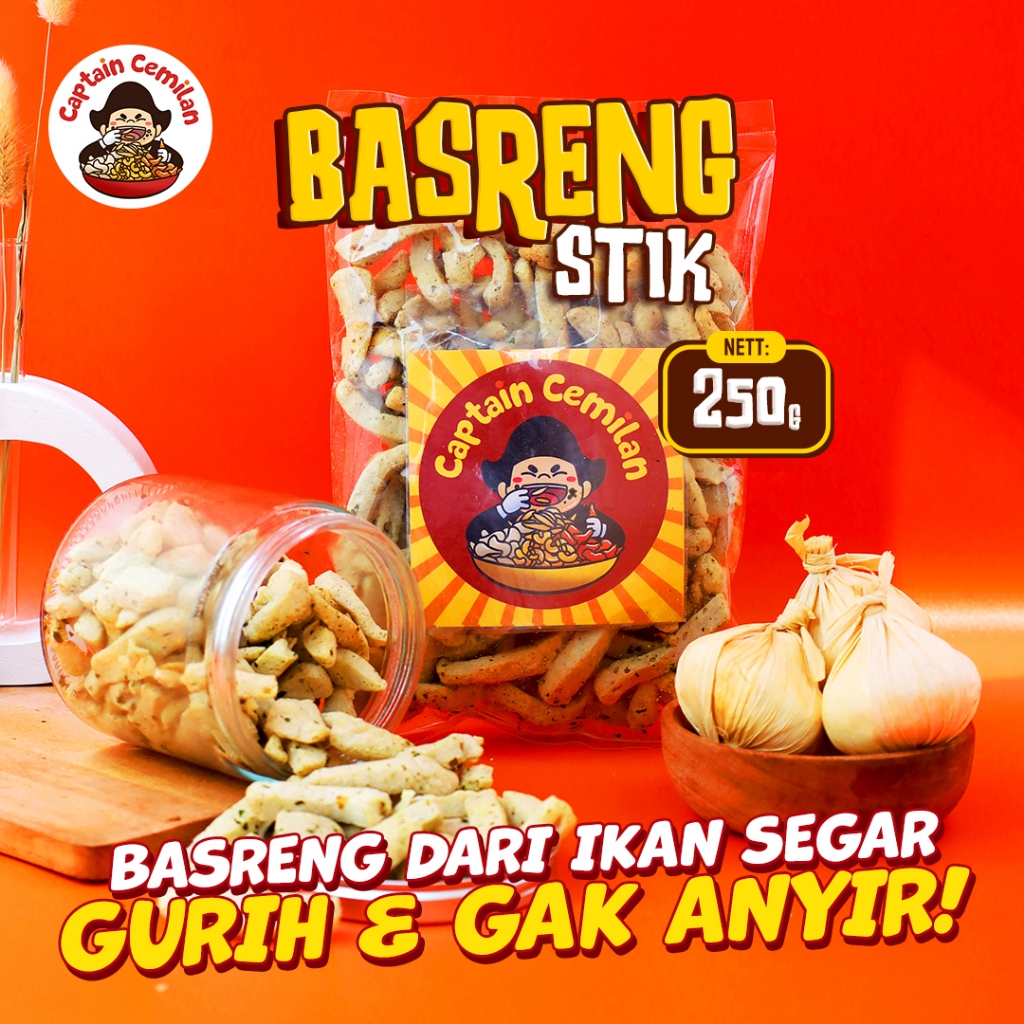 

250gram Basreng Stik Original Asin Gurih Daun Jeruk renyah kriuk baso goreng rempah Captain Cemilan cemilan snack snack kiloan