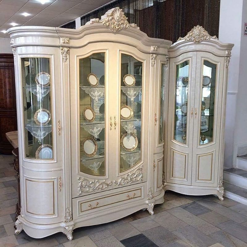 lemari pajangan mewah/lemari pajangan Duco putih/lemari hias
