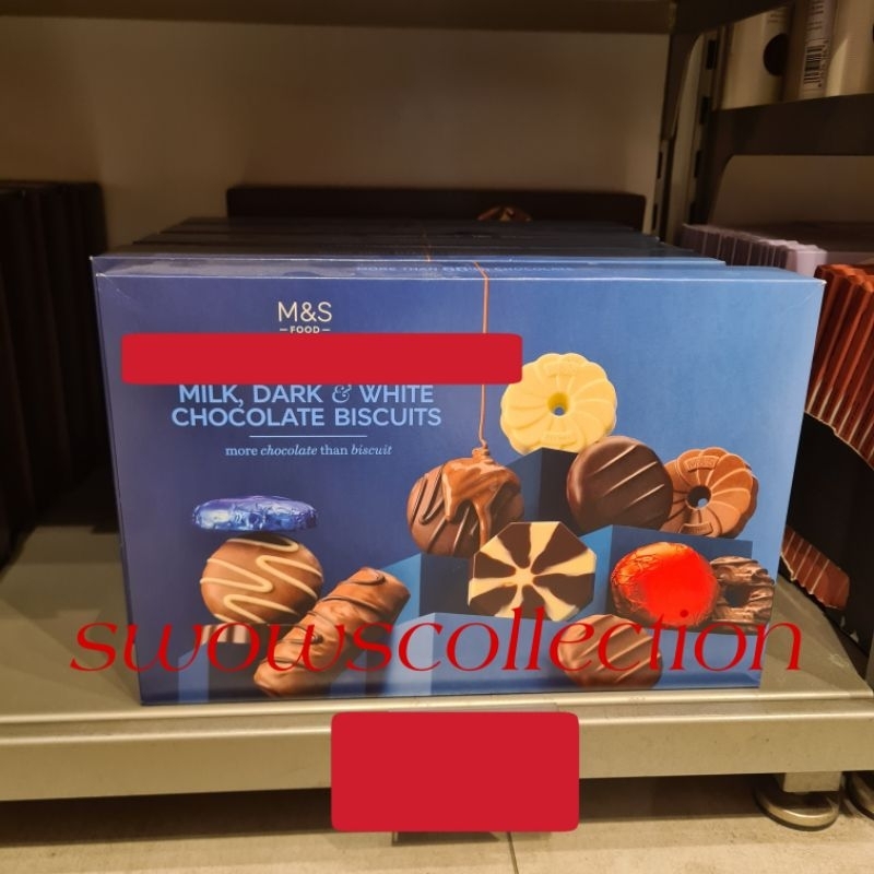 

M&S MARK MARKS & AND SPENCER OUTRAGEOUSLY CHOCOLATEY MILK DARK WHITE CHOCOLATE BISCUITS BISCUIT BISKUIT COKLAT COKELAT