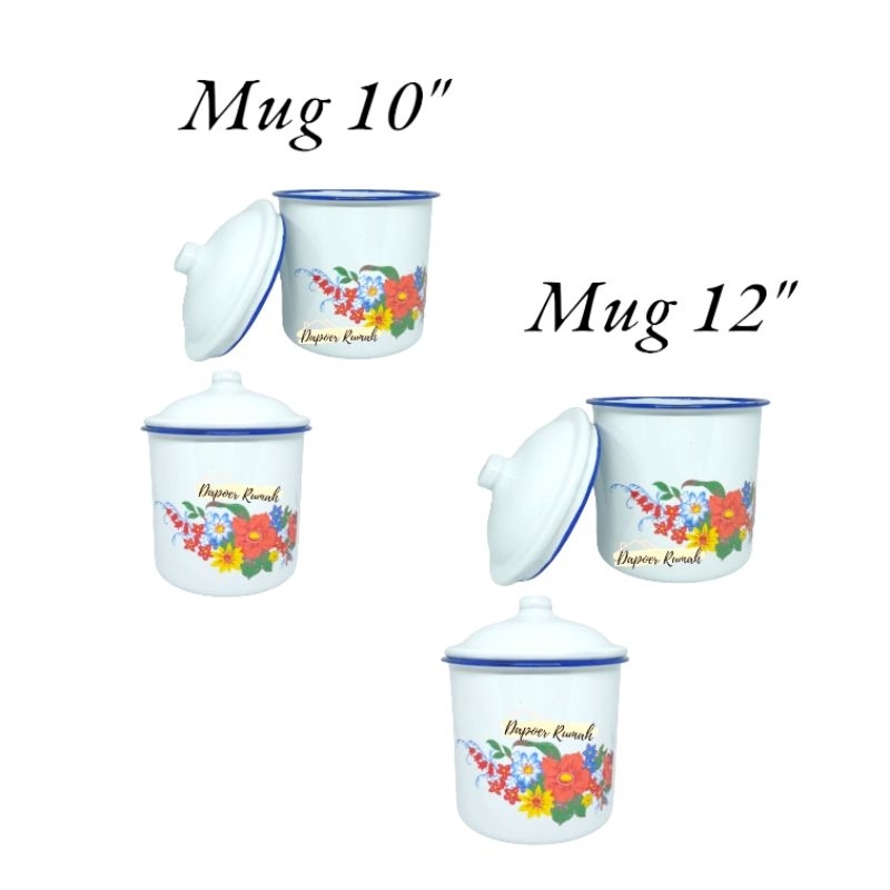 Mug Jadul Kembang/Mug Tutup Enamel Jadul 10" & 12"/Gelas Enamel