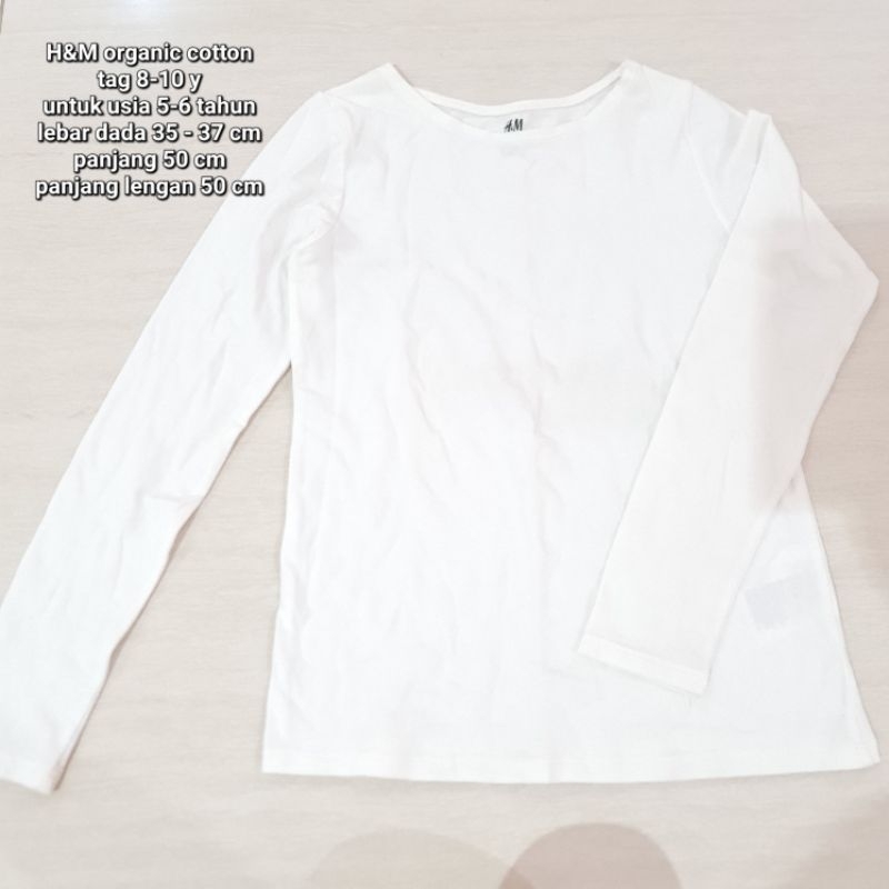 Kaos Lengan Panjang Putih H&M 8-10 y