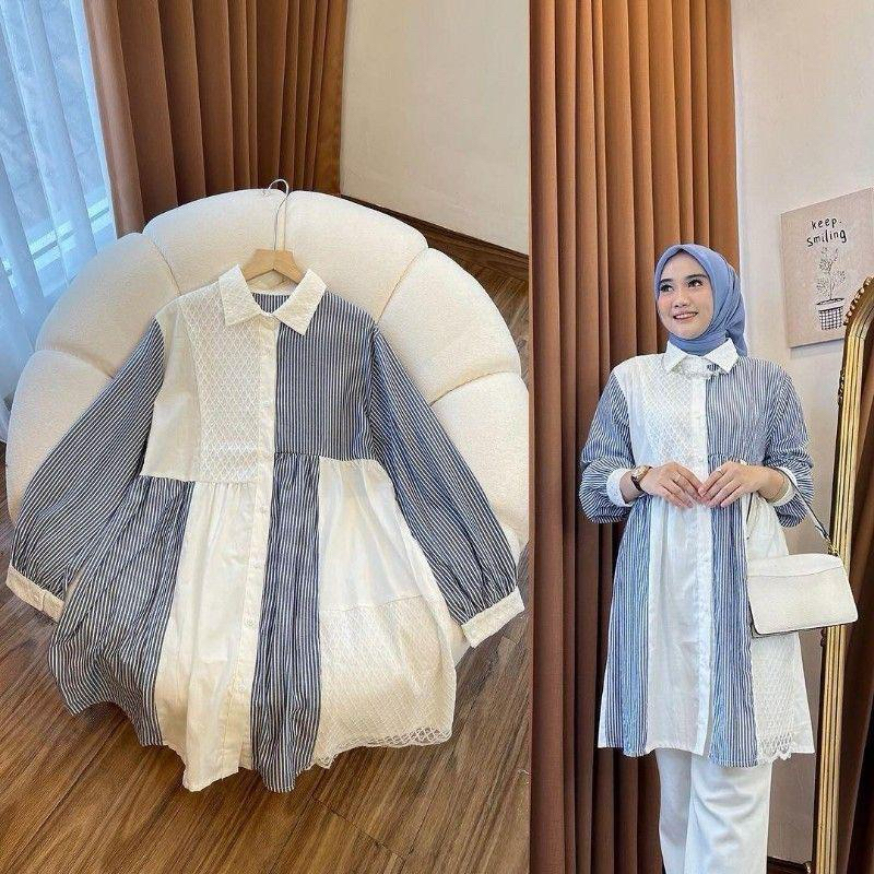 Tunik salur kombinasi brukat