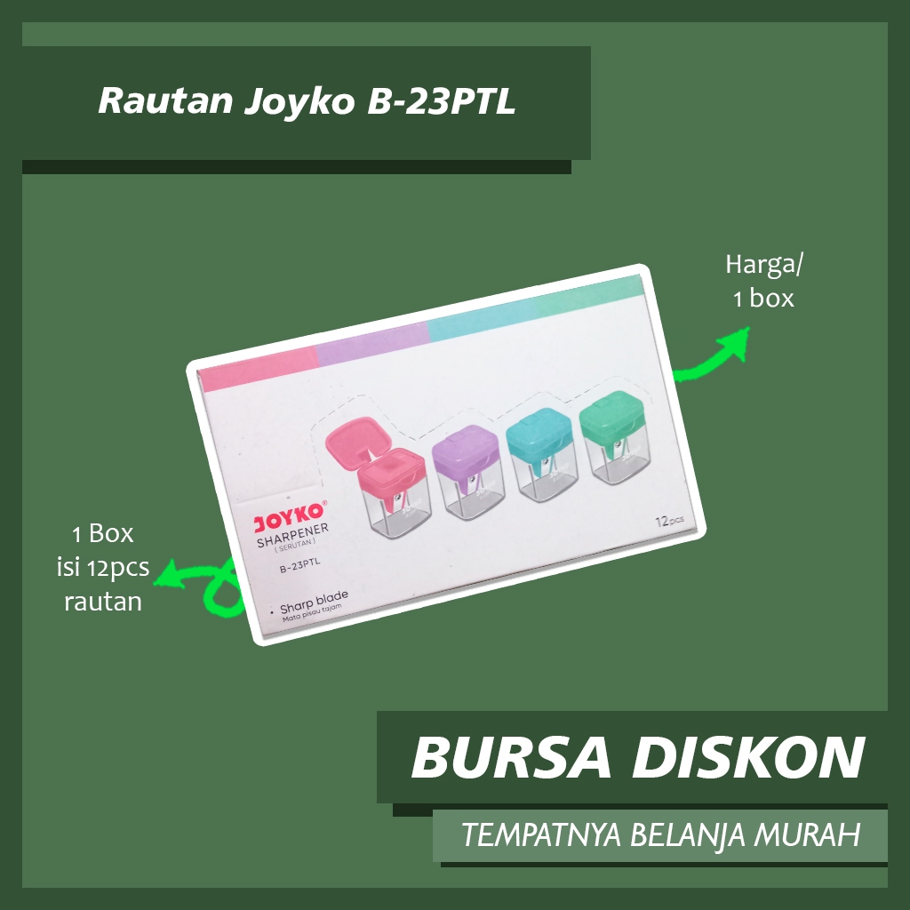 

1 Box Rautan Tabung Joyko B-23PTL Serutan Sharpener Kotak Pastel pensil kayu