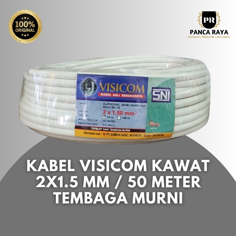 KABEL KAWAT NYM VISICOM 2X1.5 mm - 10 METER - 25 METER - 50 METER / SNI LMK / KAWAT TEMBAGA MURNI