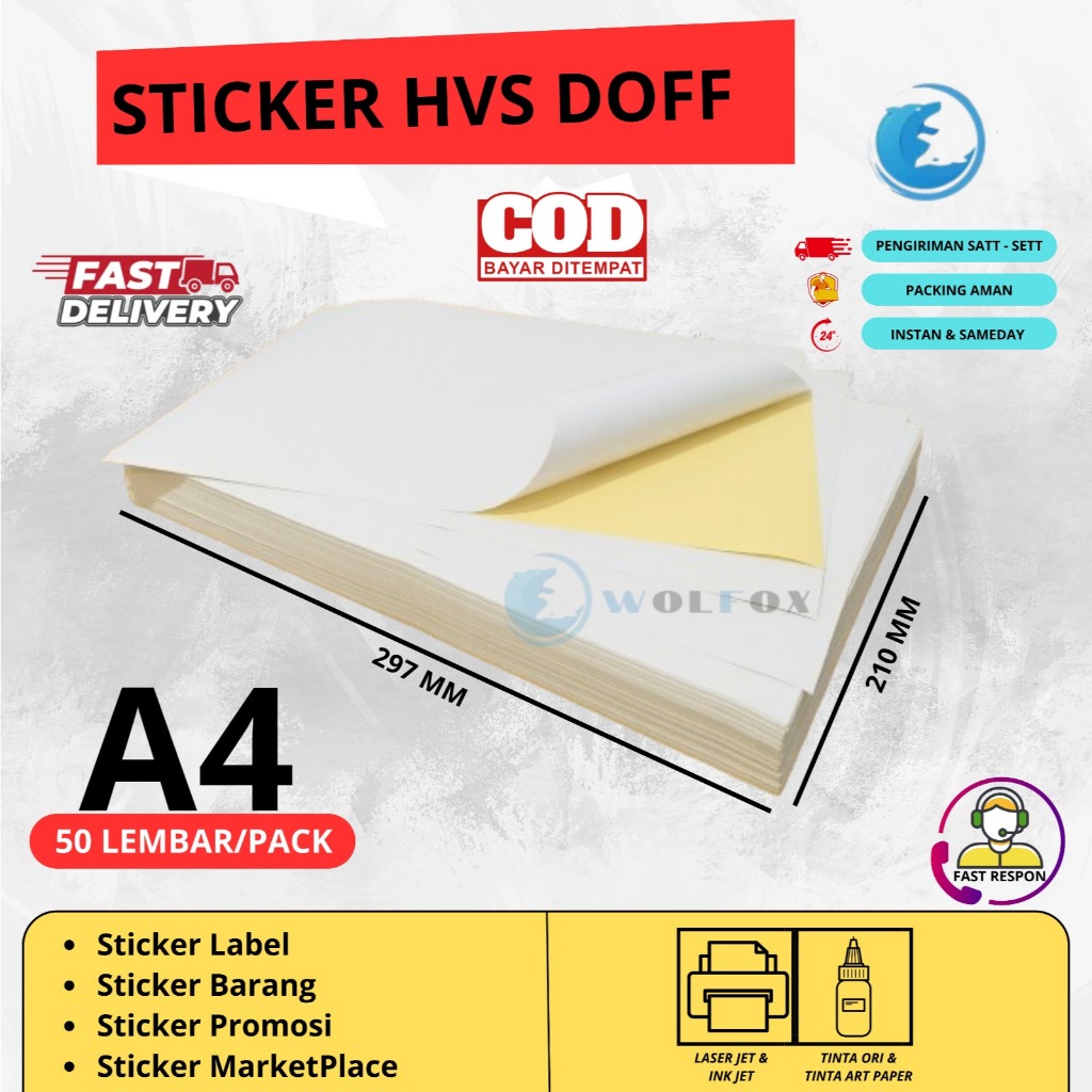 

STICKER HVS A4 ISI 50 LEMBAR / KERTAS STIKER HVS INKJET DOFF A4