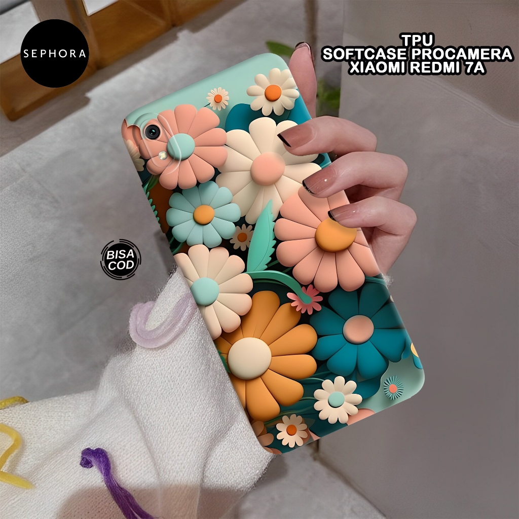 Softcase Xiaomi Redmi 7A Terbaru - Fashion Case Bunga - Case Xiaomi Redmi 7A - Case Pro Camera - Cas
