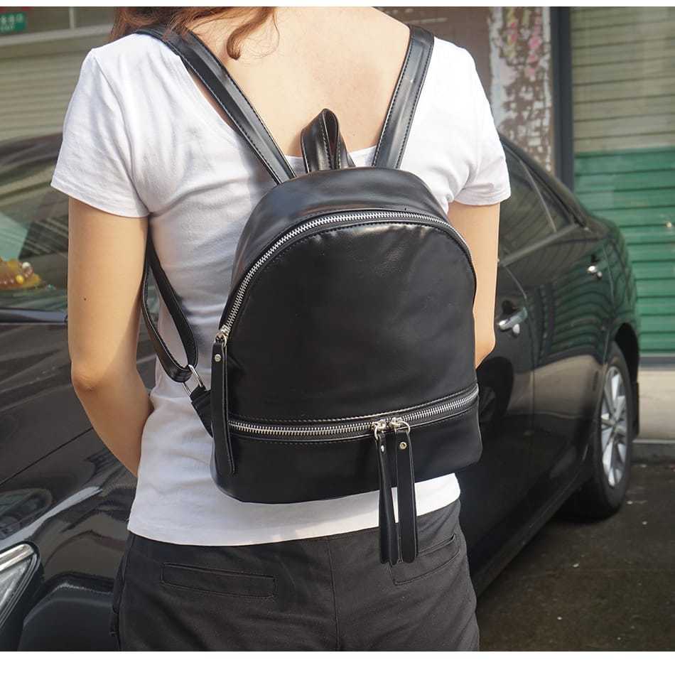 Tas Ransel Hitam Mini Wanita Kulit Asli - Tas Wanita Simple Kulit Asli
