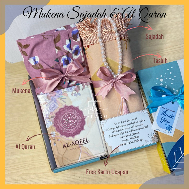 HAMPERS MUKENA DEWASA SATU SET SAJADAH AL QURAN FREE TASBIH / SESERAHAN MUKENA SAJADAH PREMIUM LENGK