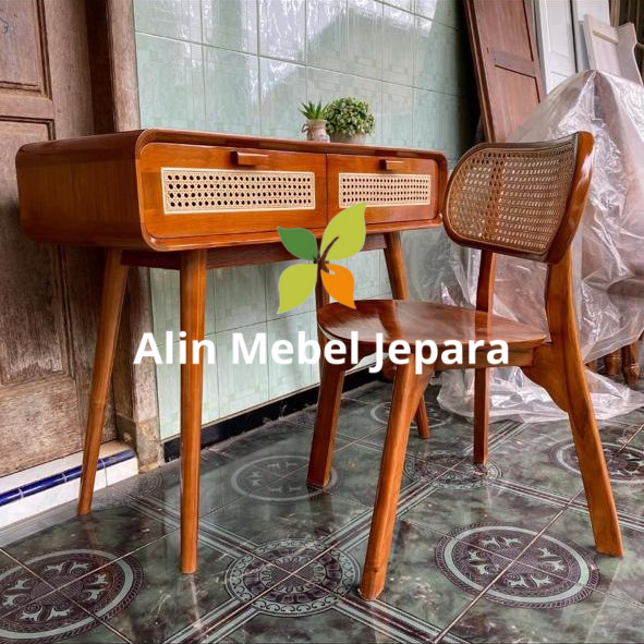 SET MEJA BELAJAR ROTAN, MEJA KONSUL ROTAN, KURSI ROTAN