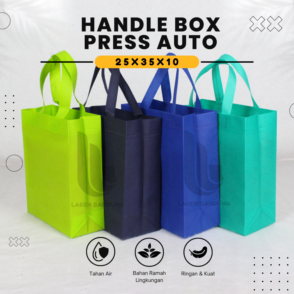 

HBPA 75GSM Tas Box Spunbond Goodie Bag Standing Handle Kuat Ukuran 25x35x10 28x12x30 Souvenir Promosi Murah Tebal Polos