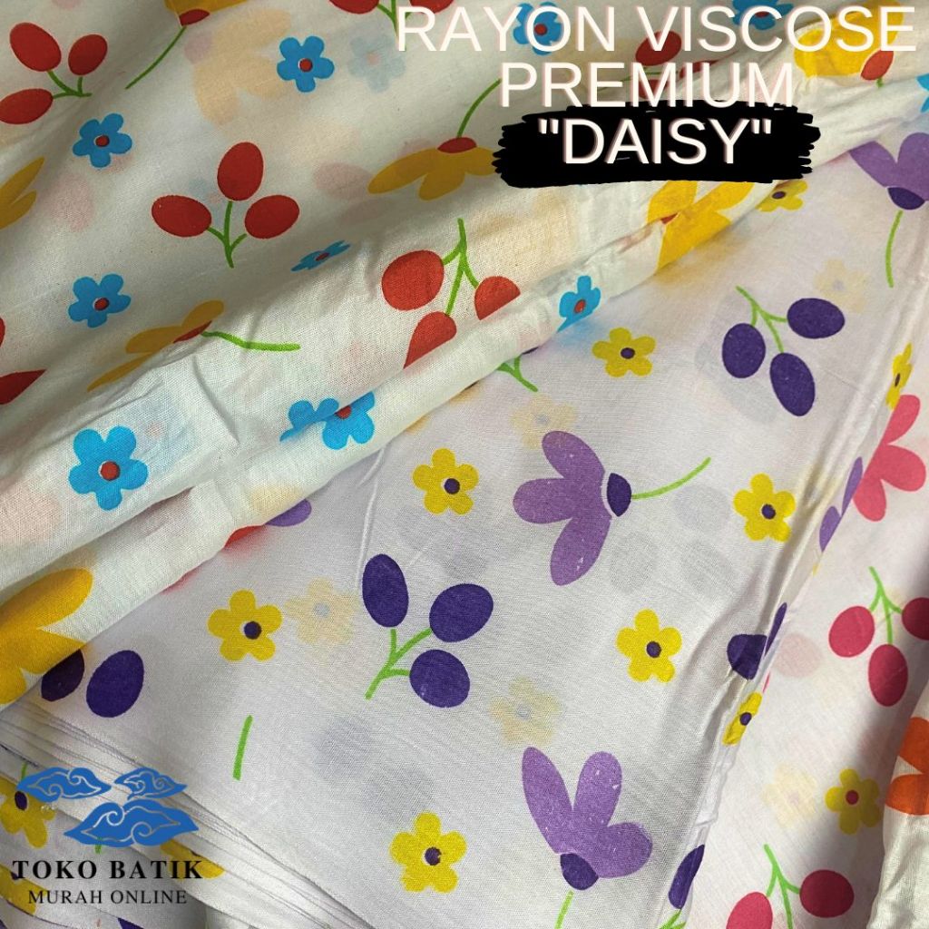 Kain Katun Korea Rayon Silky Viscose Printing Motif "Daisy" 2024 Original 100% Viscose Premium