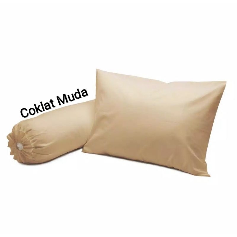sarung bantal dan guling polos katun warna coklat muda isi 2 pc