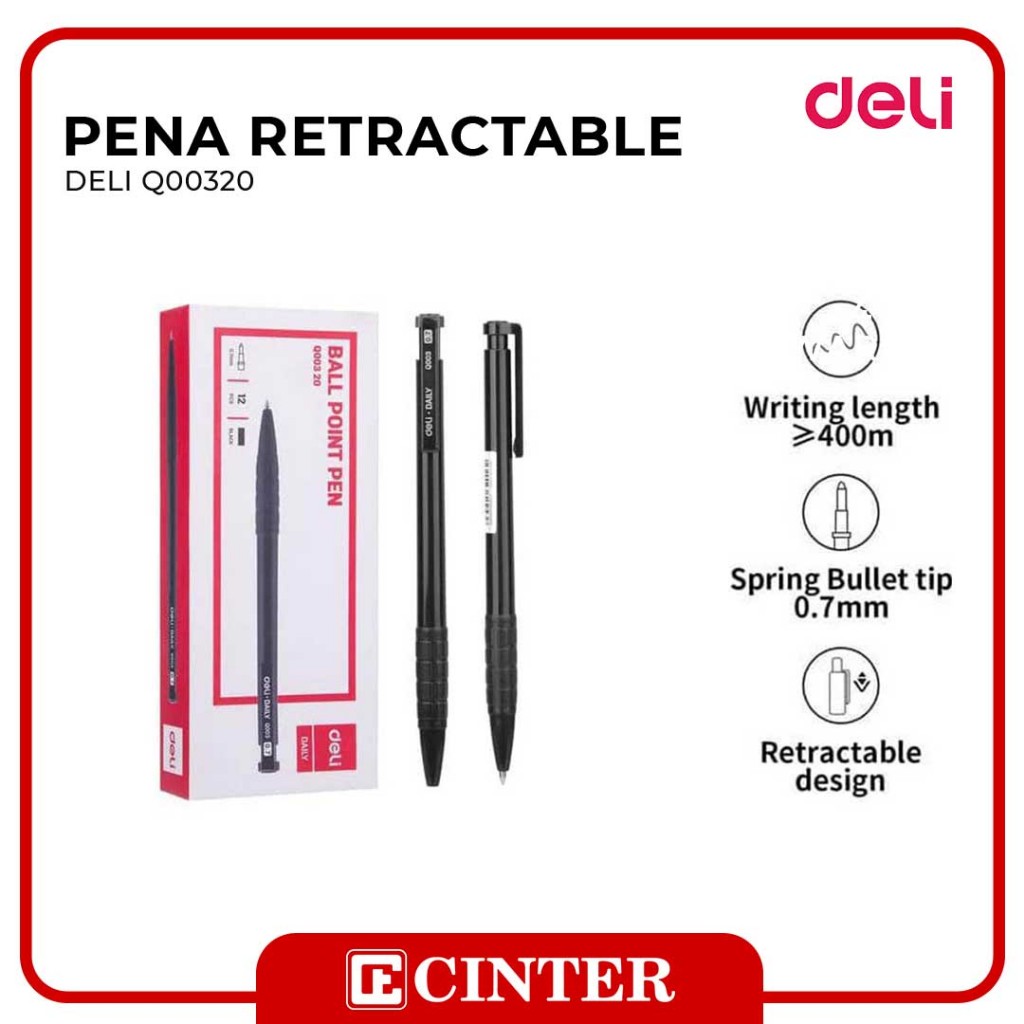 

DELI - PULPEN CETEK / PENA KLIK / BALLPOINT / PENA RECTRABLE 0.7 MM HITAM Q00320