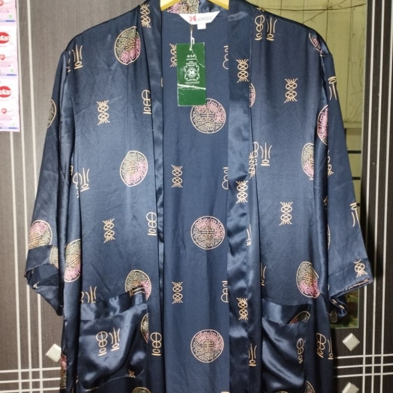 [BARU] KIMONO NAVY SATIN SUTRA MOTIF TULISAN CHINESE