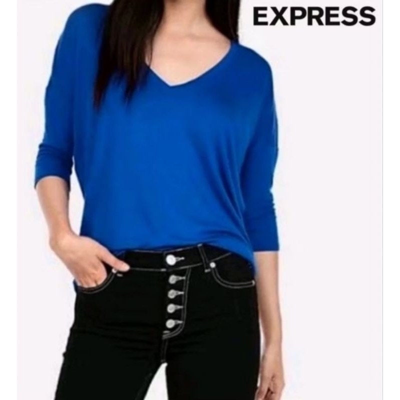 blouse v neck royal blue