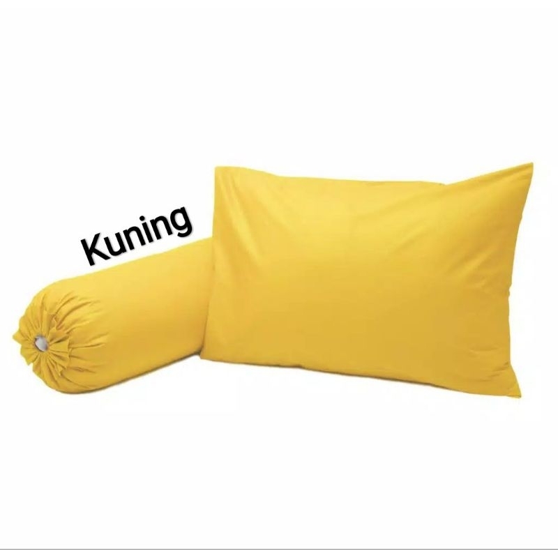 sarung bantal dan guling polos katun warna kuning isi 2 pcs