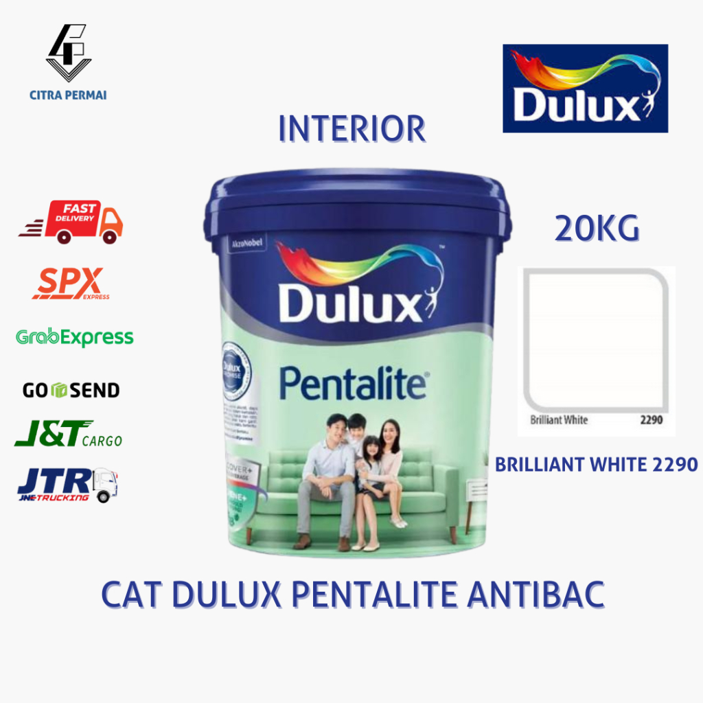 CAT DINDING DULUX PENTALITE ANTIBAC BRILLIANT WHITE 2290 20KG (READY MIXED) / CAT TEMBOK PUTIH INTER