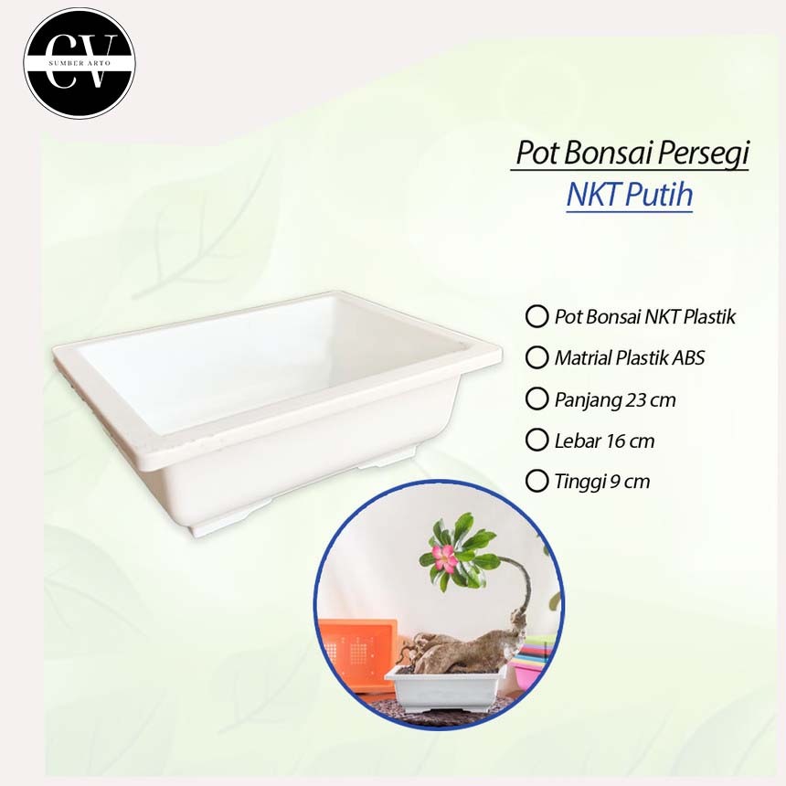 Pot Bunga / Pot Tanaman / Pot Bonsai Persegi Plastik Putih NKT