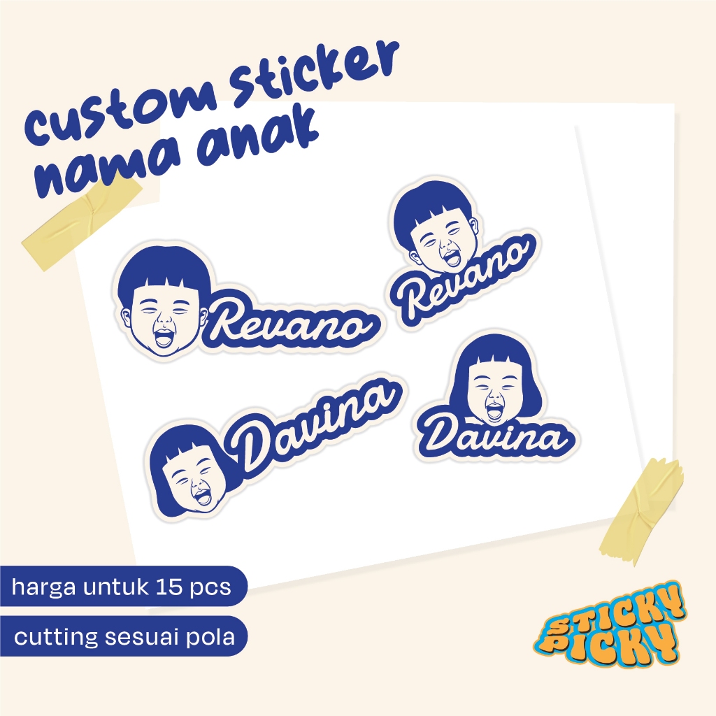 

Stiker custom nama Anak (15pcs) Lucu Aestethic