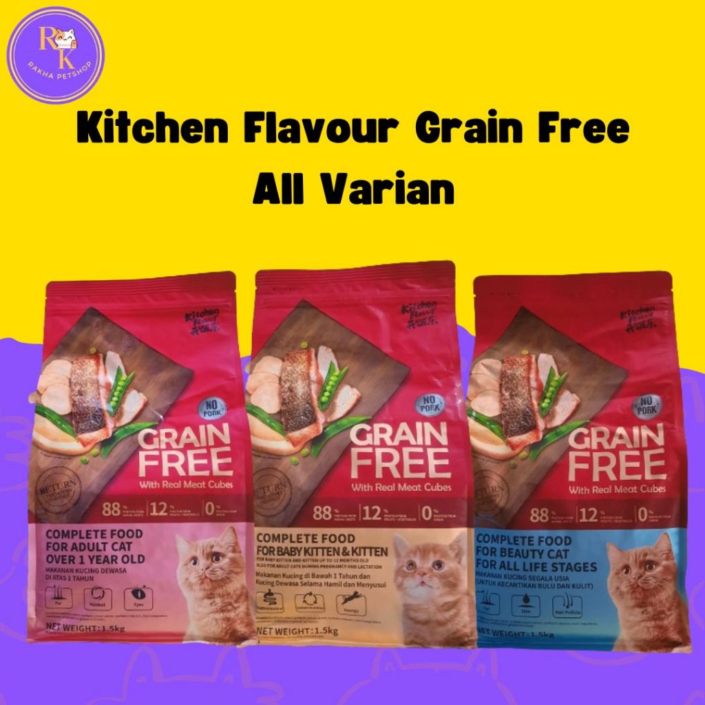 Kitchen Flavor Grain Free Cat 1,5kg All Varian Adult, Beauty dan Kitchen Flavor Kitten 1,5kg Kitchen