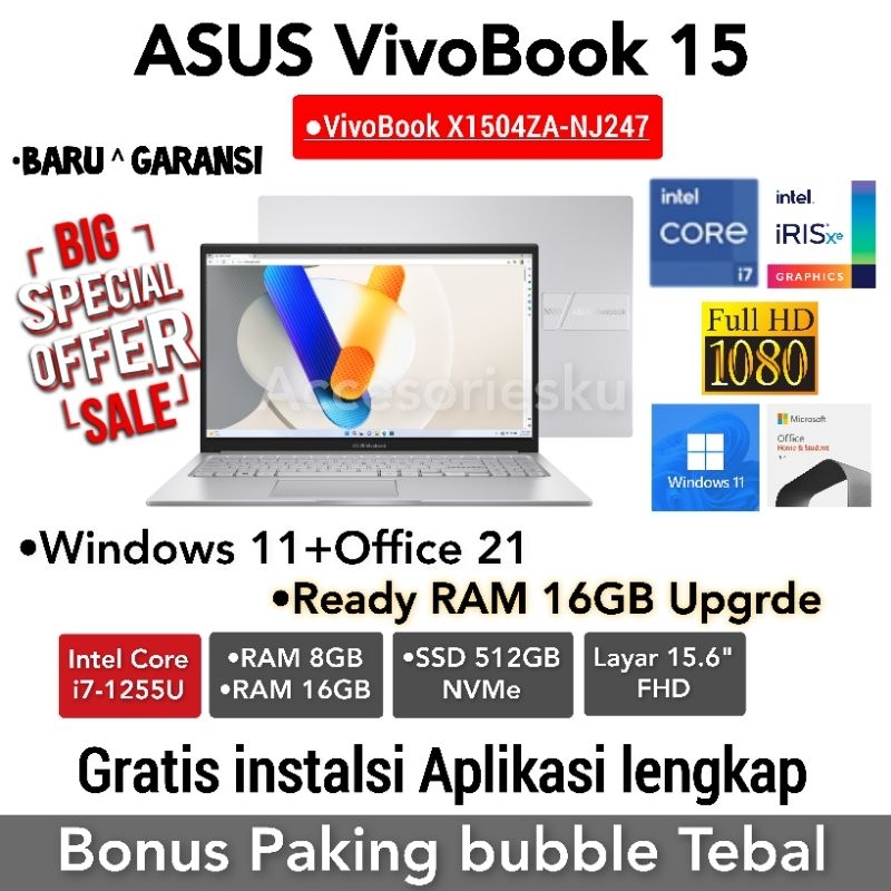 Laptop Asus vivobook 15 X1504ZA Core i7-1255U 8Gb 512Gb 15,6" Windows