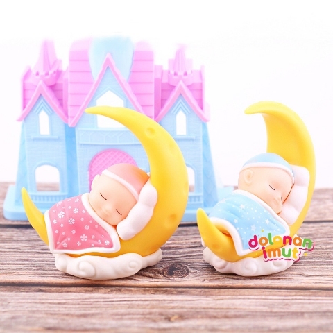 Baby Boy Girl moon Figure Set isi 2 Mainan Boneka Bayi Miniatur Topper D725
