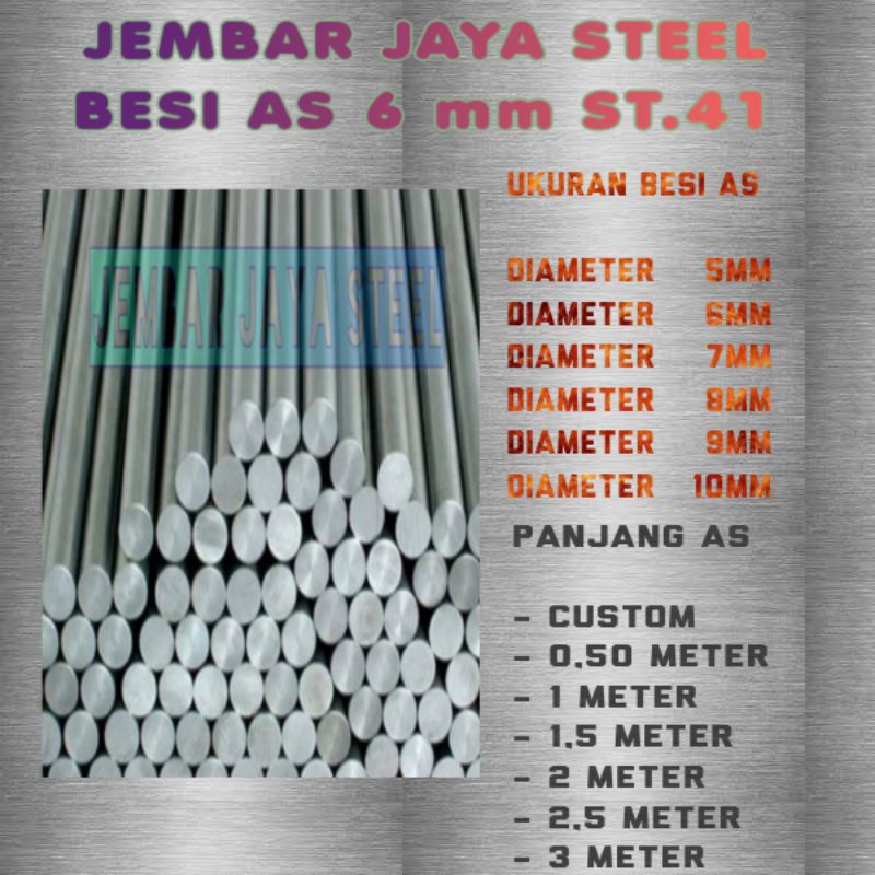 Besi As ST 41 Diameter 6 mm x 1 meter, Besi As, As besi, Besi As padat