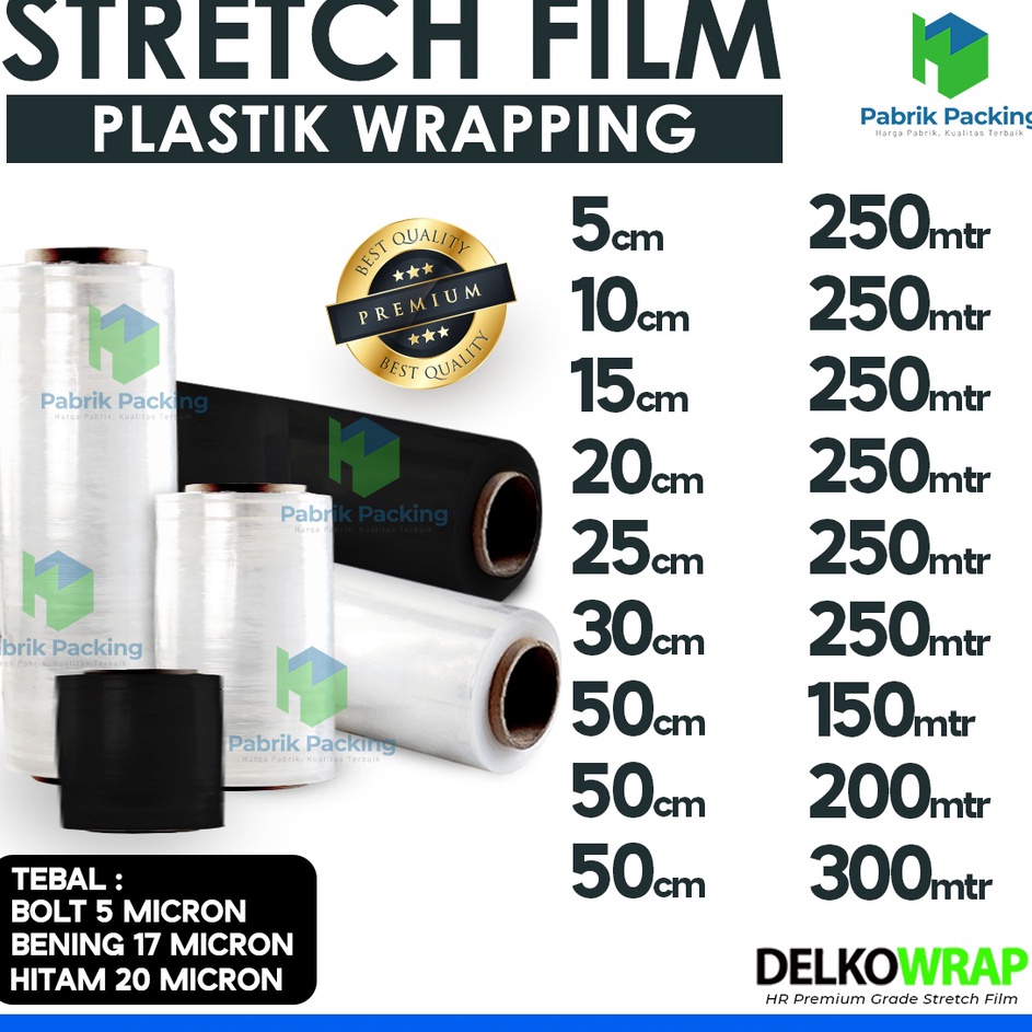 PROMO BESAR Plastik Wrapping Plastik Stretch Film Wrapping Hitam Bening Plastik Wrap Delkowrap