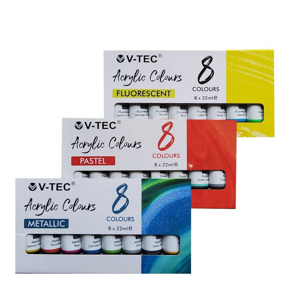 

V Tec Acrylic Colours Cat Akrilik Set V-TEC Pastel Metallic Fluorescent 8x22ml | V-TEC Acrylic Set 22 ml 8 warna