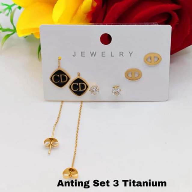 Anting Set 3 Titanium Anting wanita
