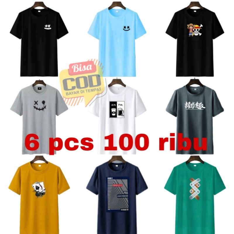 6 pcs 100 ribu / kaos 6 pcs murah / kaos unisex